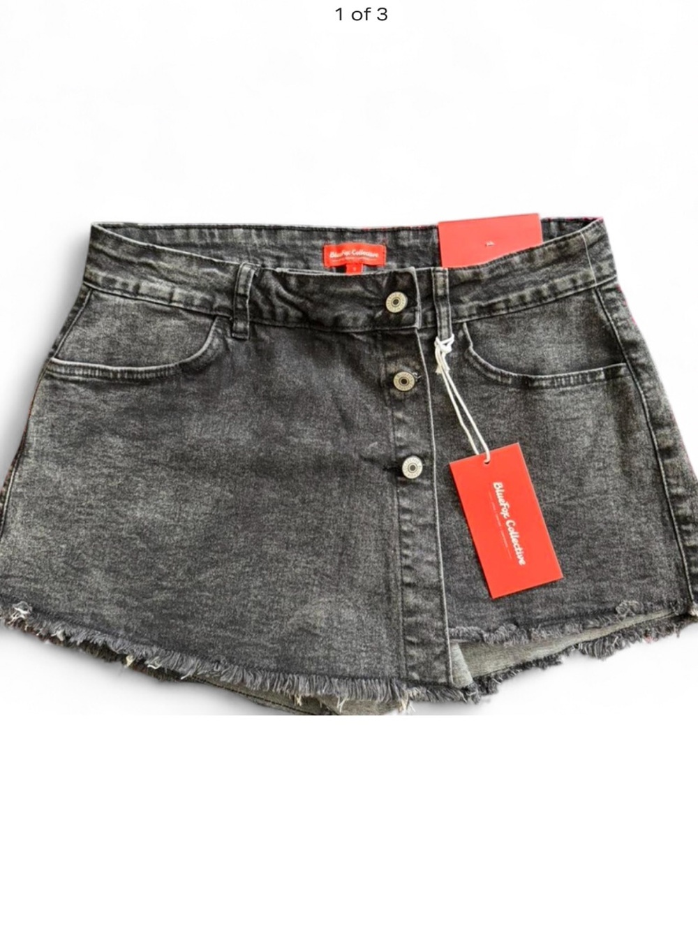 Blank NYC Gray Washed Denim Skort with Frayed Hem